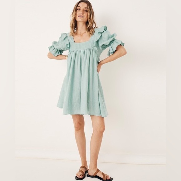 Spell & the Gypsy Mae Linen Mini Dress Seafoam - Picture 1 of 7